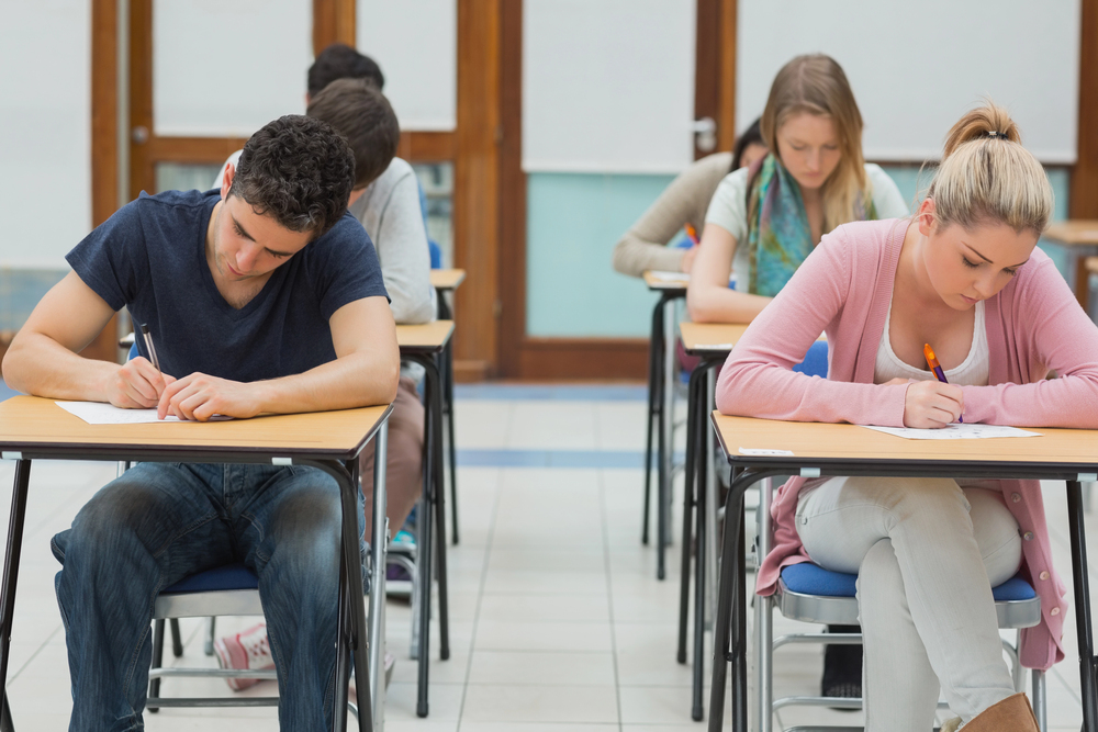 students taking a test at school