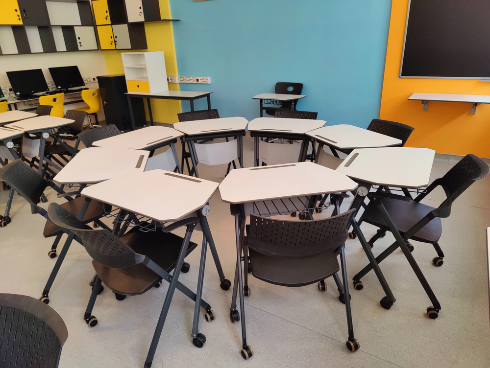 Group seating arrangement in a classroom.